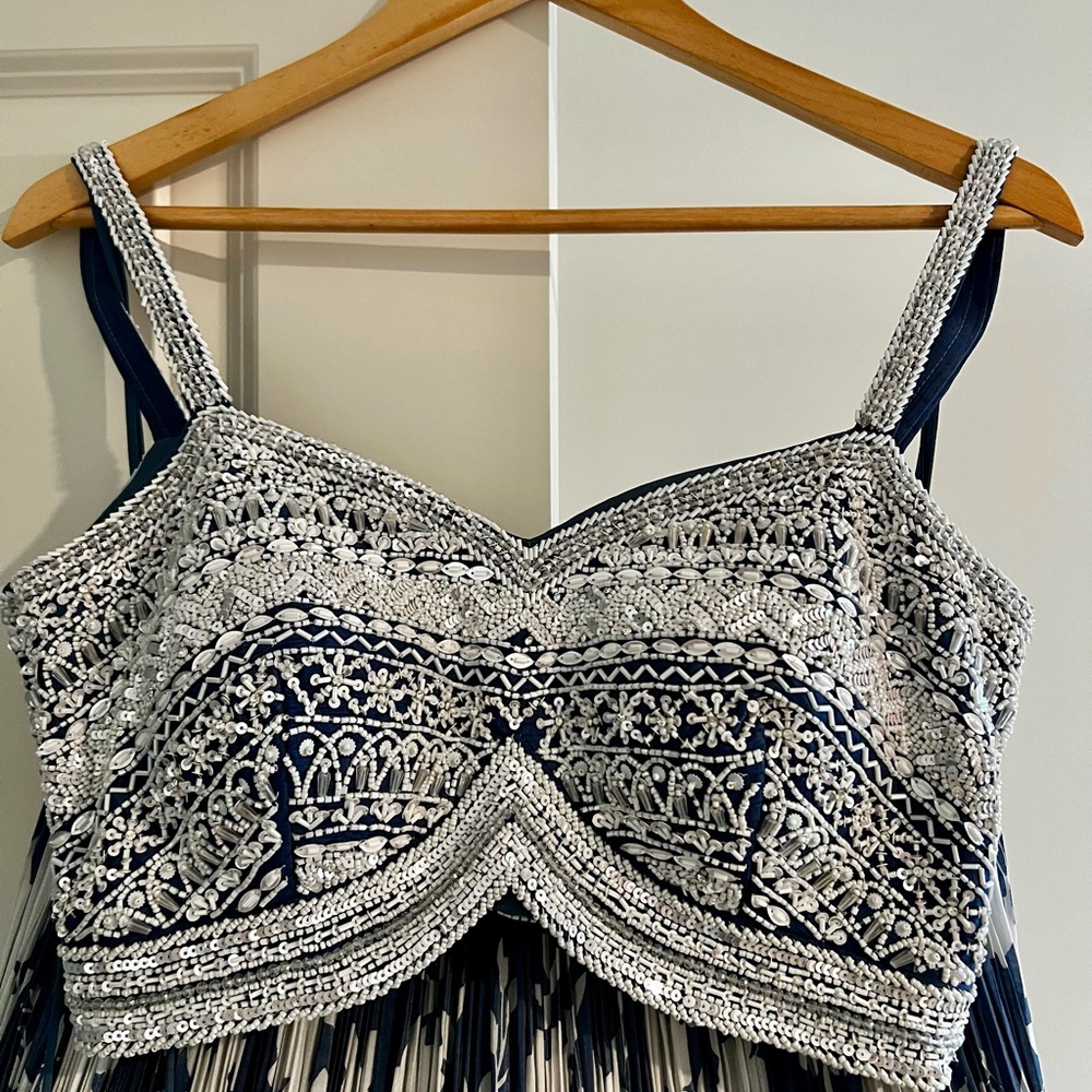 Navy Blue & Ivory Printed Lehenga Set with Heavy Embellished Blouse